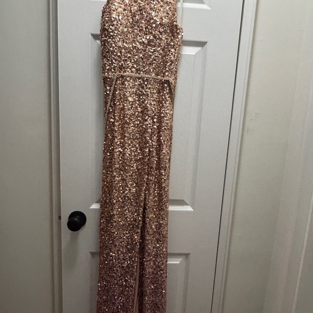 Sequin One Shoulder Dress With Slit